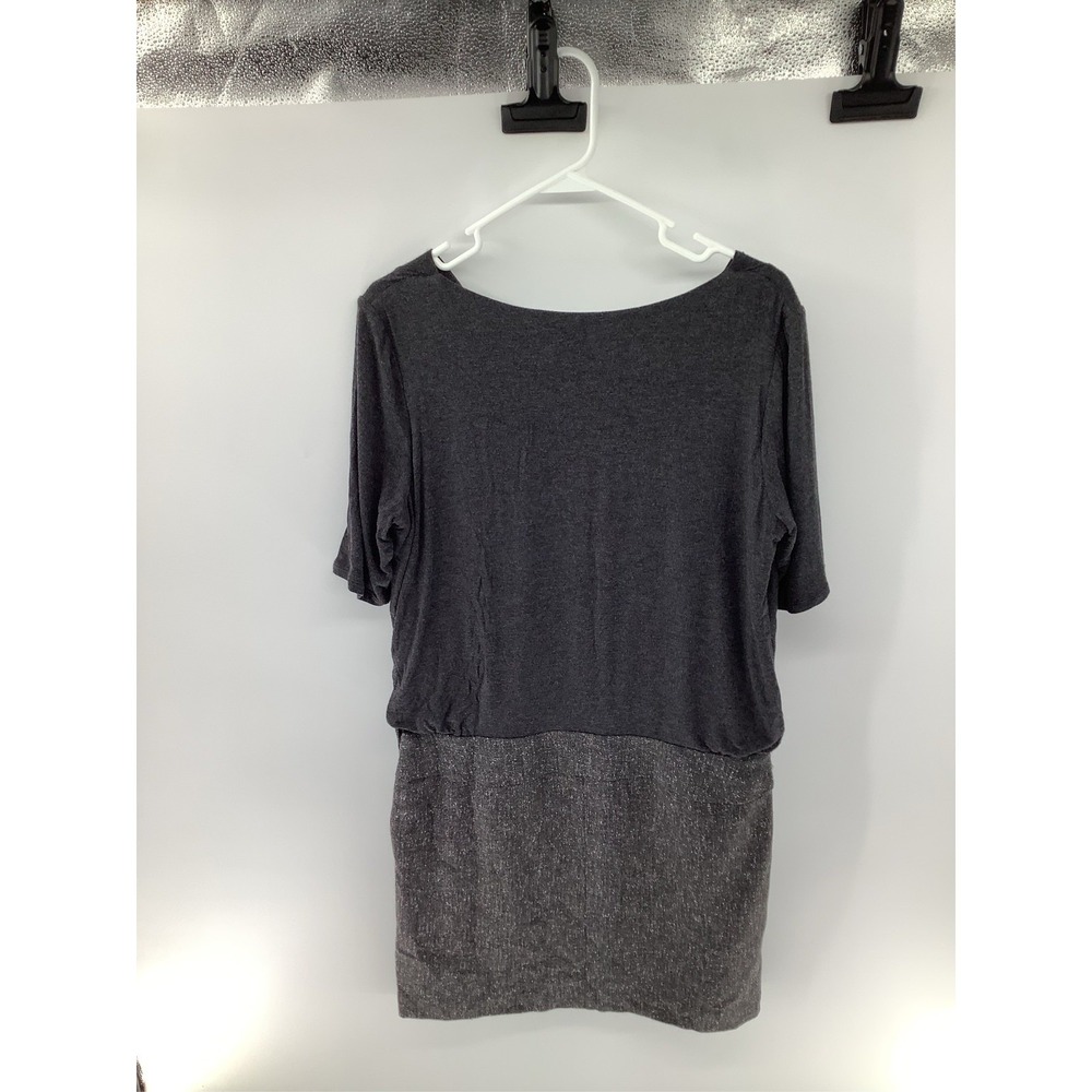 Ann Taylor Charcoal Grey Mixed Media Cowl Neck Metallic Skirt Dress Womens 12